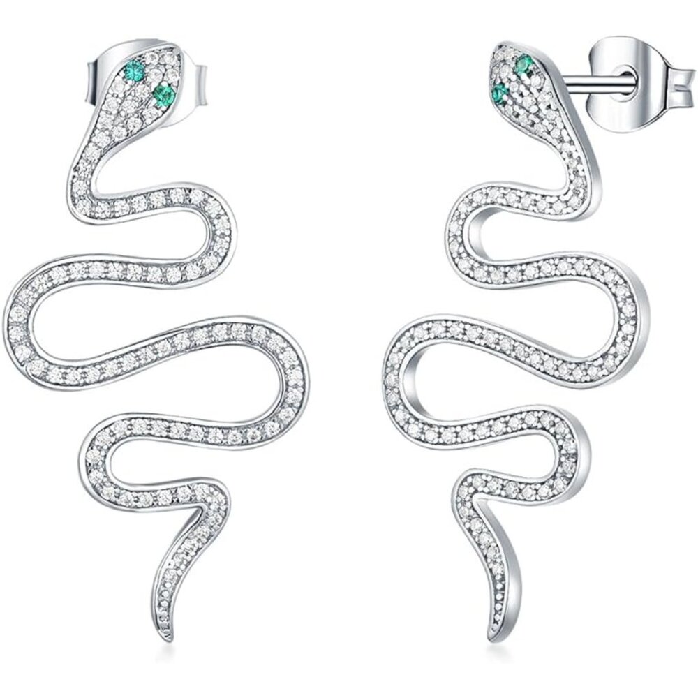 925 Sterling Silver Snake Dangle Earrings with CZ NWTs